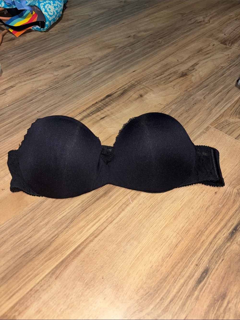 Lily of France Black Strapless Bra with Lace Trim